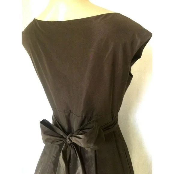 Lafayette 148 Taffeta Dress Fit Flare Brown Belted